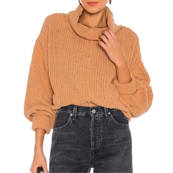Free People Be Yours Cowl Neck Sweater Camel - Picture 2 of 12